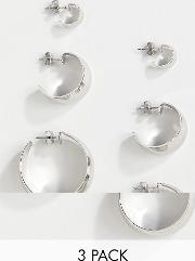3 pack hoop earrings  silver