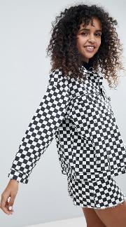 checker board denim jacket