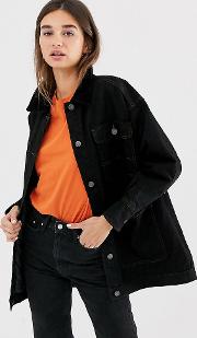 Cord Collar Quilted Longline Denim Jacket