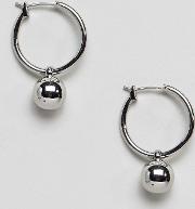 drop ball hoop earrings  silver