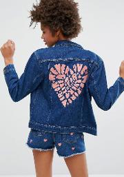 embroidered heart back denim jacket
