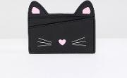 faux leather cat face card holder in black