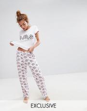 fluffy cat top & trousers pyjama set
