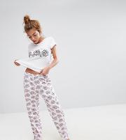 Fluffy Cat Top & Trousers Pyjama Set