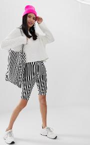 Legging Shorts Mono Stripe Black And White