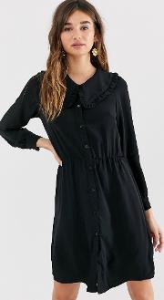 Mini Dress With Long Sleeve And Oversized Collar