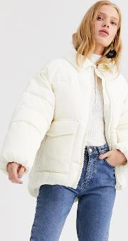 Short Puffer Jacket With Cord Blockings