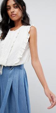 frill detail shell top