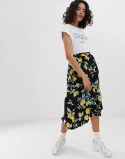 Asymmetric Ruffle Midi Skirt