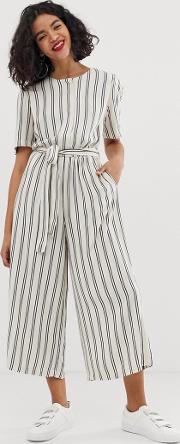 Wide Leg Jumpsuit With Belted Waist