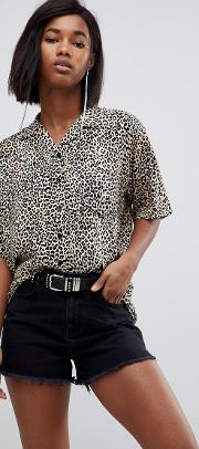 relaxed hawaiian shirt in leopard