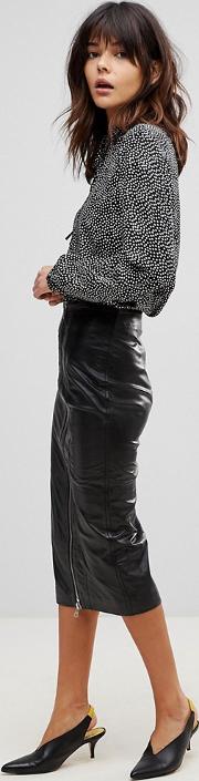 jowette longline slit leather pencil skirt