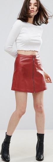 kalu zip front leather skirt