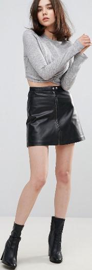 kalu zip front leather skirt
