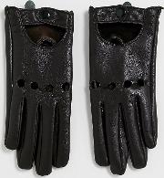 London Exclusive Chocolate Leather Look Touch Screen Driving Gloves