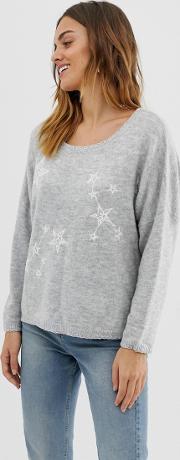 Galaxy Printed Knitted Jumper With Boxy Sleeves