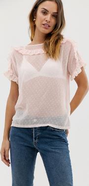 Romantic Laced Woven Top With Ruffle Details