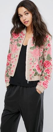 embroidery rose bomber jacket