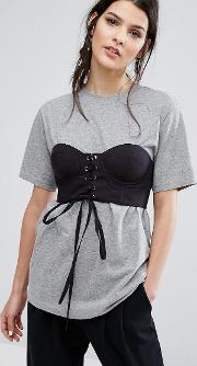 oversized t shirt with corset overlay