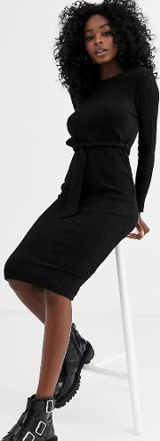 Belted Midi Knitted Dress