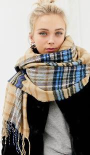 camel and blue check scarf