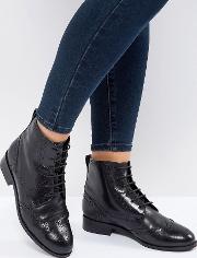 leather lace up high brogue boot