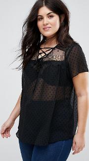 New Look Curve Black Dobby Lace Blouse