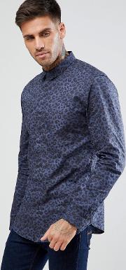 regular fit shirt with leopard print  blue