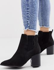 Faux Suede Heeled Chelsea Boots