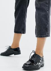 wide fit patent lace up brogue in black