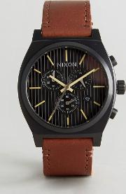 time teller chronograph leather watch in tan