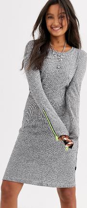 Knitted Jumper Dress With Contrast Zip