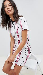 racer stripe and spot print  shirt dress