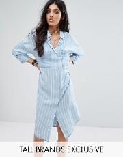 stripe oversized longline shirt dress with pockets