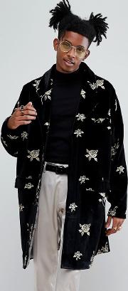 embroidered velvet duster coat