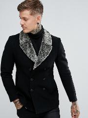 Peacoat With Faux Fur Collar