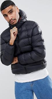 hooded down puffer jacket in black