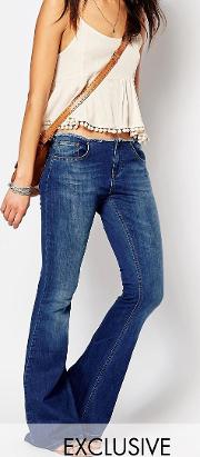 flare jeans with raw waistband