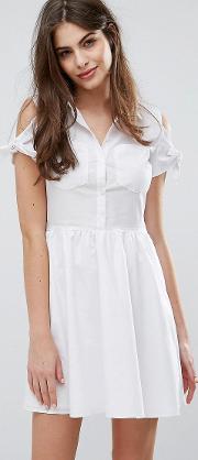cotton tie shoulder shirt dress