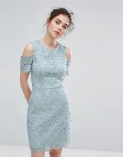 floral lace cold shoulder mini dress