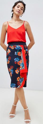 midi pencil skirt in scarf print