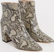 Aloud Pointed Block Heel Ankle Boots Snake
