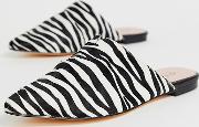 Faith Exclusive Zebra Printed Leather Slip On Mules