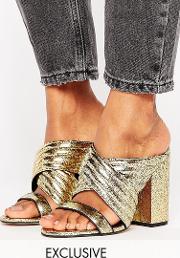 sierra gold cracked leather heeled mules