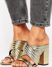 Sierra Gold Cracked Leather Heeled Mules