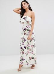bandeau frill maxi dress in floral print