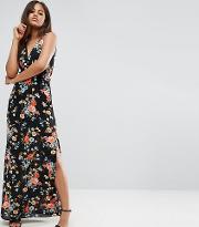 Tall Plunge Maxi Dress With Tie Waist And Cami