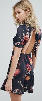 tea dress with open back in floral print