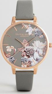 ob16cs08 marble floral leather watch in grey