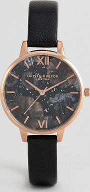 ob16gd22 celestial leather watch in black